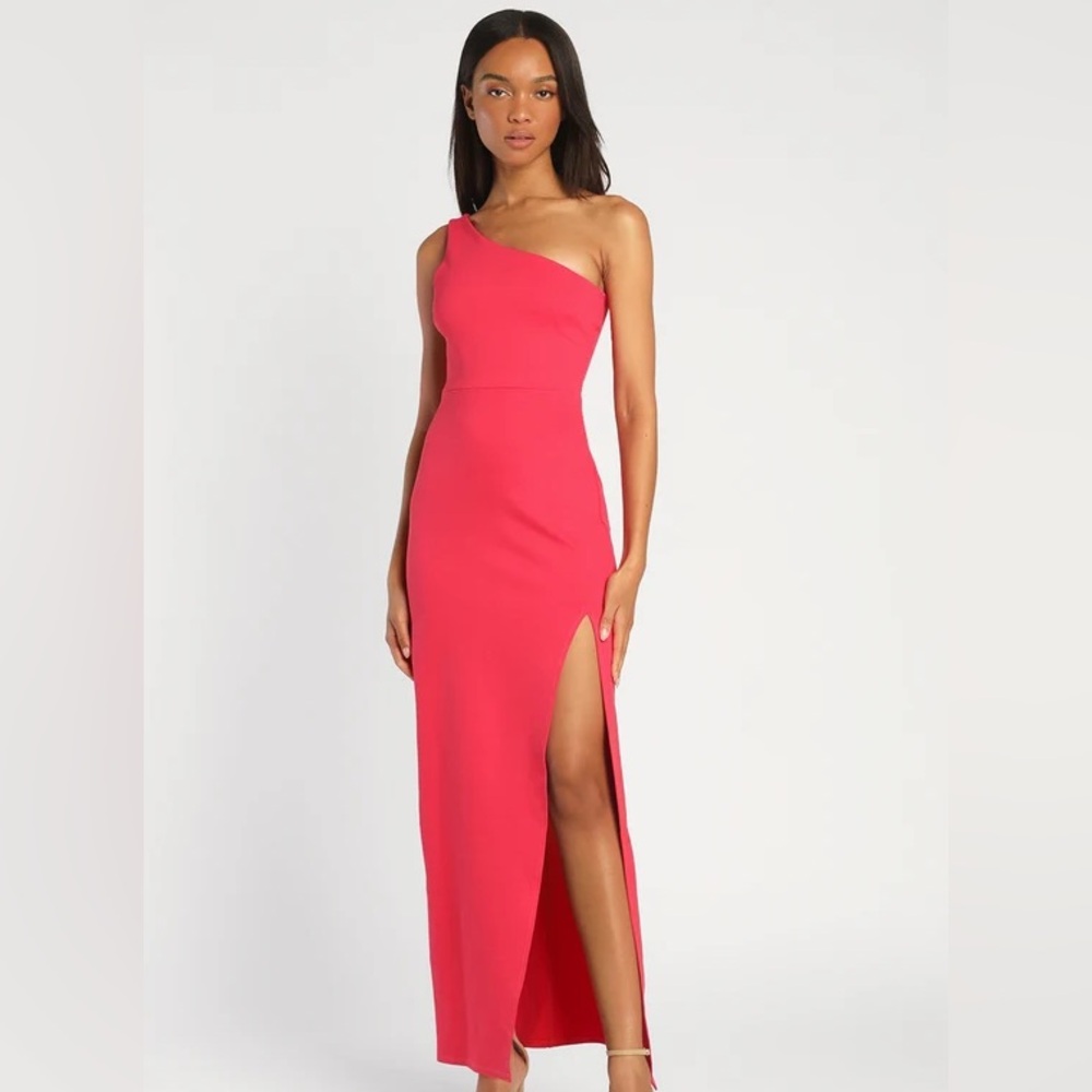 Lulus Good Times Only Hot Pink One-Shoulder Maxi Dress - Prom, Valentine’s Day